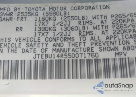 2005 Toyota 4Runner Sr5 V6 из США, поврежденный, VIN JTEBU14R550071760